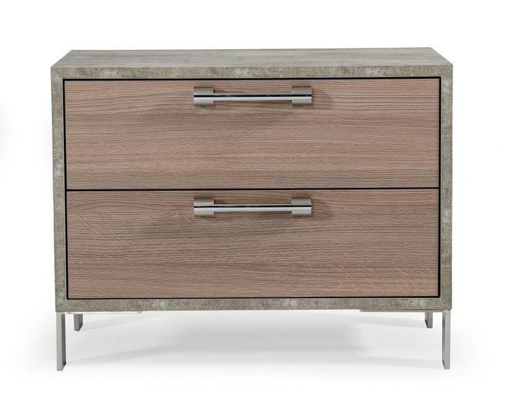 Nova Domus Boston Modern Brown Oak & Brushed Stainless Steel Nightstand - MONAVILLA