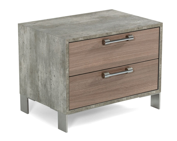 Nova Domus Boston Modern Brown Oak & Brushed Stainless Steel Nightstand - MONAVILLA