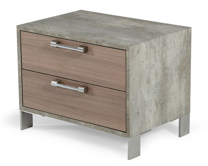 Nova Domus Boston Modern Brown Oak & Brushed Stainless Steel Nightstand - MONAVILLA