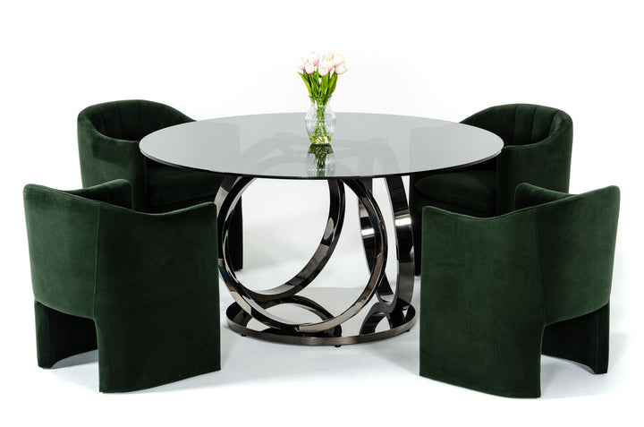 Modrest Enid Modern Smoked Glass & Black Stainless Steel Round Dining Table - MONAVILLA