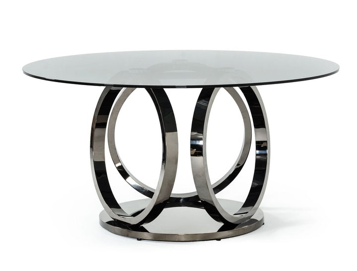 Modrest Enid Modern Smoked Glass & Black Stainless Steel Round Dining Table - MONAVILLA