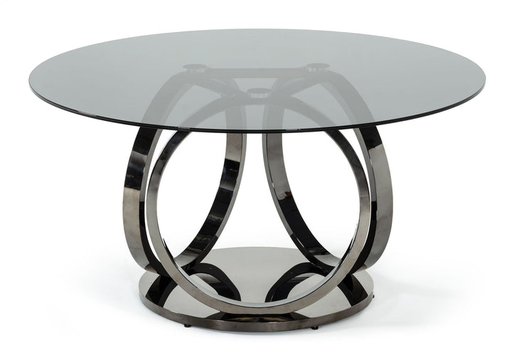 Modrest Enid Modern Smoked Glass & Black Stainless Steel Round Dining Table - MONAVILLA