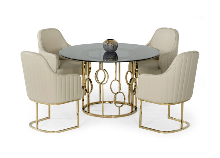 Modrest Filbert Modern Smoked Glass & Champagne Gold Dining Table - MONAVILLA