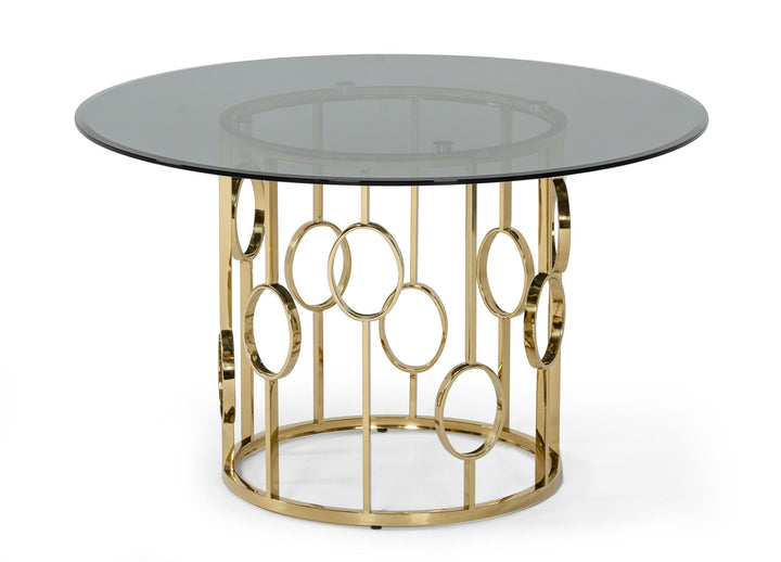 Modrest Filbert Modern Smoked Glass & Champagne Gold Dining Table - MONAVILLA