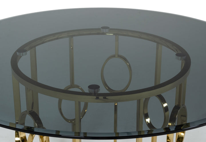 Modrest Filbert Modern Smoked Glass & Champagne Gold Dining Table - MONAVILLA