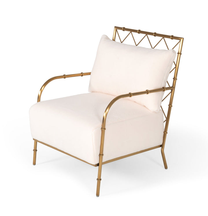 Divani Casa Ignacio Glam White Velvet & Gold Accent Chair - MONAVILLA