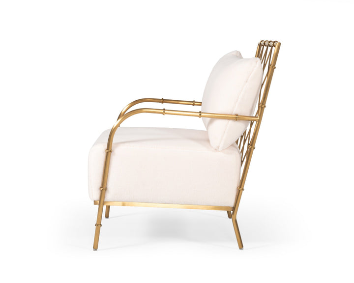 Divani Casa Ignacio Glam White Velvet & Gold Accent Chair - MONAVILLA