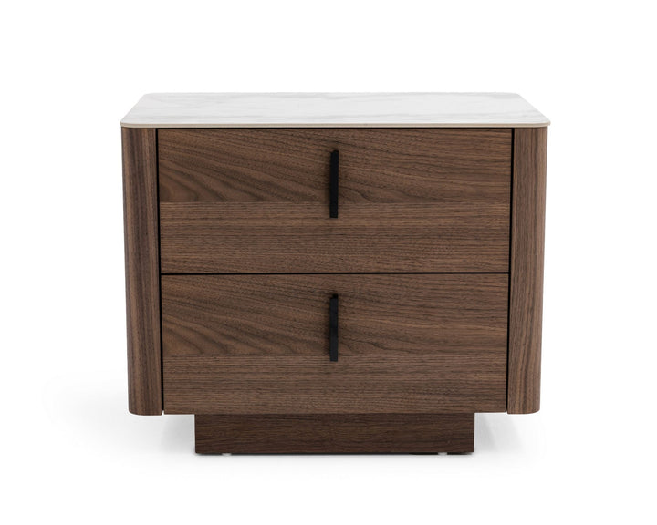 Modrest Chelton Contemporary White Ceramic & Walnut Nightstand - MONAVILLA