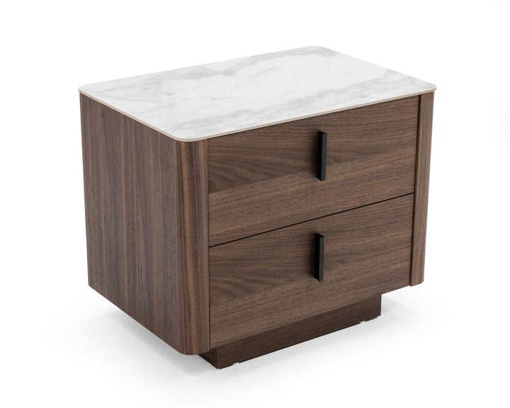 Modrest Chelton Contemporary White Ceramic & Walnut Nightstand - MONAVILLA