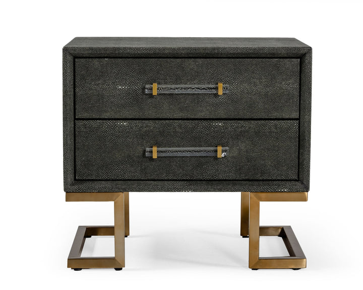 Modrest Howard Modern Shagreen Grey Leatherette & Gold Nightstand - MONAVILLA