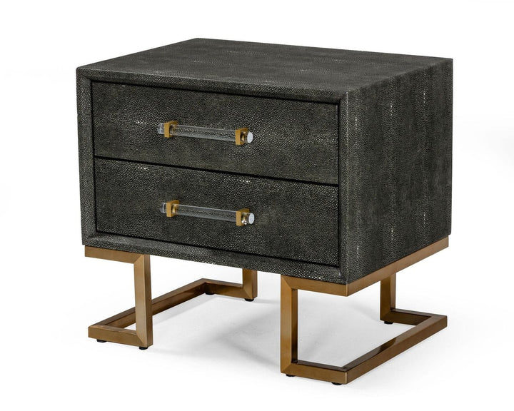 Modrest Howard Modern Shagreen Grey Leatherette & Gold Nightstand - MONAVILLA