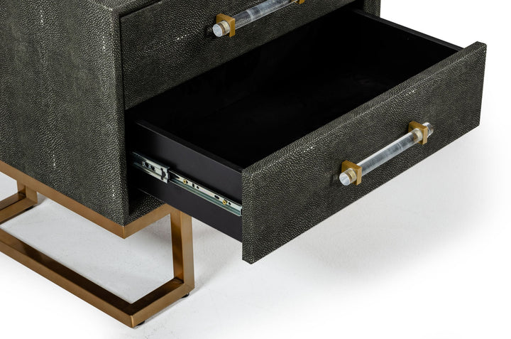 Modrest Howard Modern Shagreen Grey Leatherette & Gold Nightstand - MONAVILLA