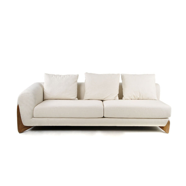 Modrest Fleury Contemporary Cream Fabric and Walnut RAF Sectional Sofa - MONAVILLA