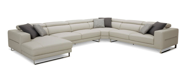 Divani Casa Hawkey Contemporary Light Grey Leather LAF Chaise Sectional Sofa - MONAVILLA