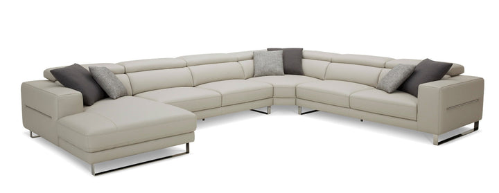 Divani Casa Hawkey Contemporary Light Grey Leather LAF Chaise Sectional Sofa - MONAVILLA