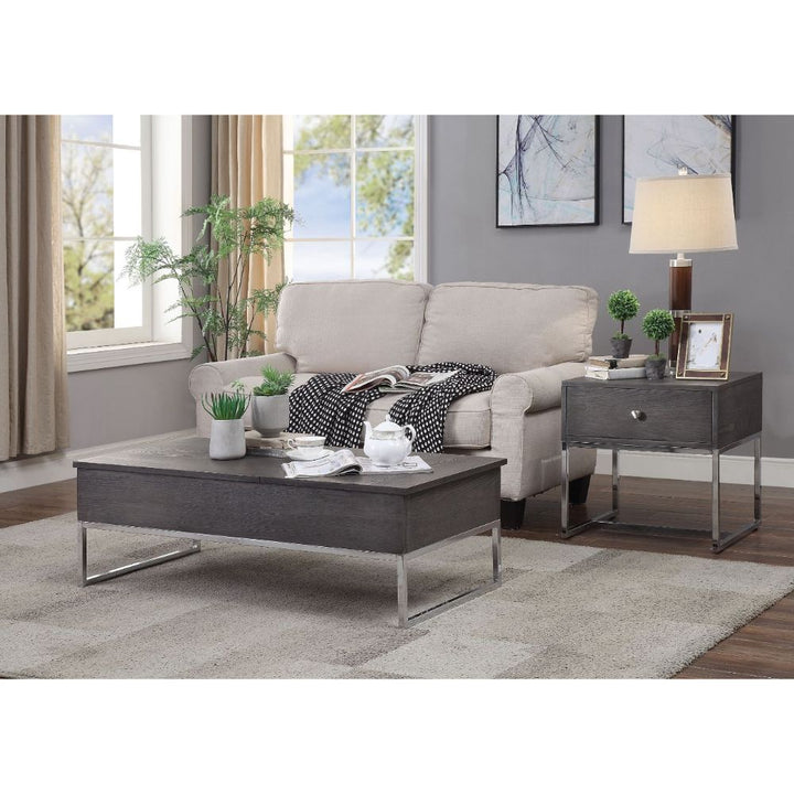 ACME Iban Gray Oak & Chrome Coffee Table Model 81170 - MONAVILLA