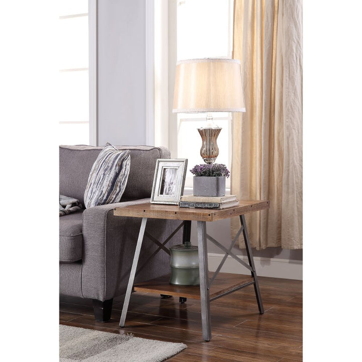 ACME Ikram Weathered Oak & Sandy Black Accent Table Model 81177 - MONAVILLA