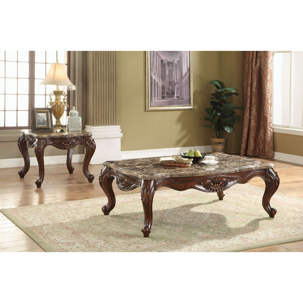 ACME Jardena Marble & Cherry Oak Coffee Table Model 81655 - MONAVILLA