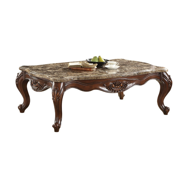 ACME Jardena Marble & Cherry Oak Coffee Table Model 81655 - MONAVILLA