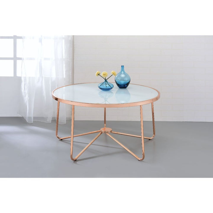 ACME Alivia Rose Gold & Frosted Glass Coffee Table Model 81835 - MONAVILLA