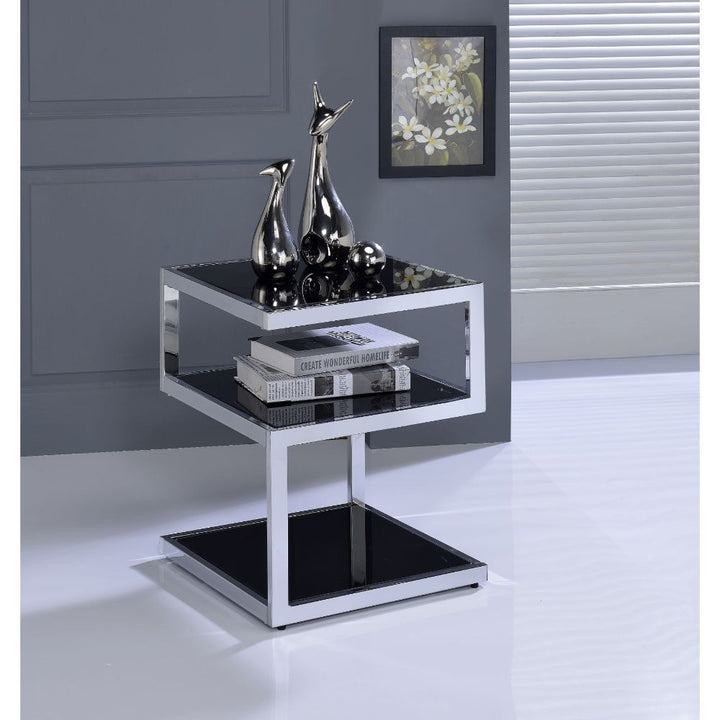 ACME Alyea Chrome & Black Glass Accent Table Model 81848 - MONAVILLA