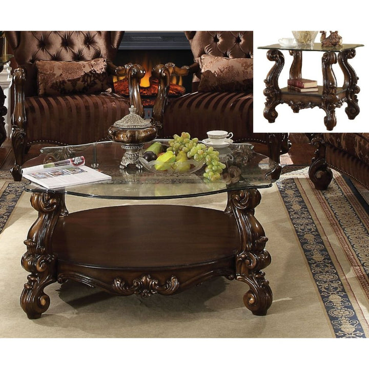 ACME Versailles Cherry Oak & Clear Glass Coffee Table Model 82080 - MONAVILLA