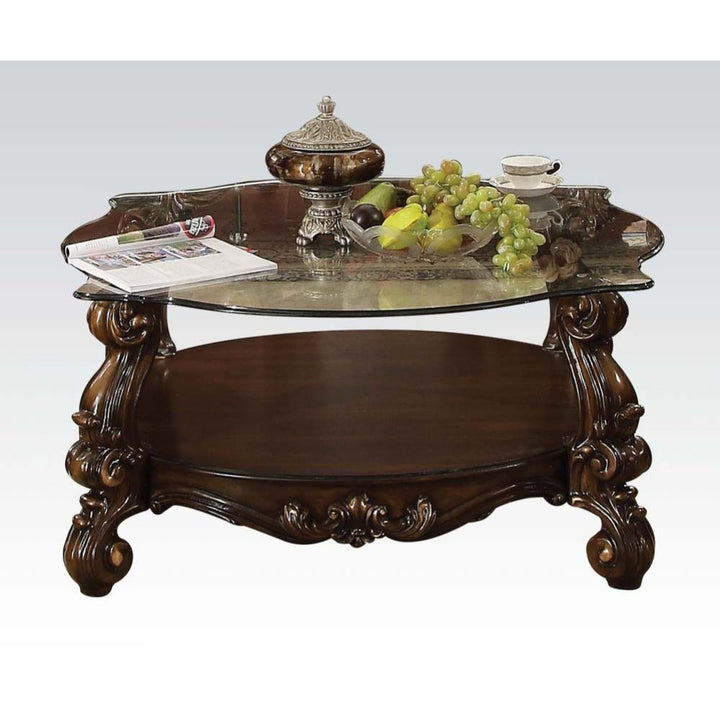 ACME Versailles Cherry Oak & Clear Glass Coffee Table Model 82080 - MONAVILLA