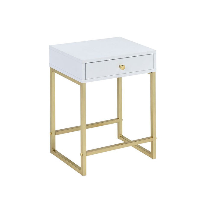 ACME Coleen White & Brass Accent Table Model 82298 - MONAVILLA