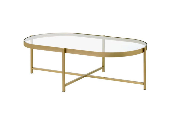 ACME Charrot Clear Glass & Gold Finish Coffee Table Model 82305 - MONAVILLA