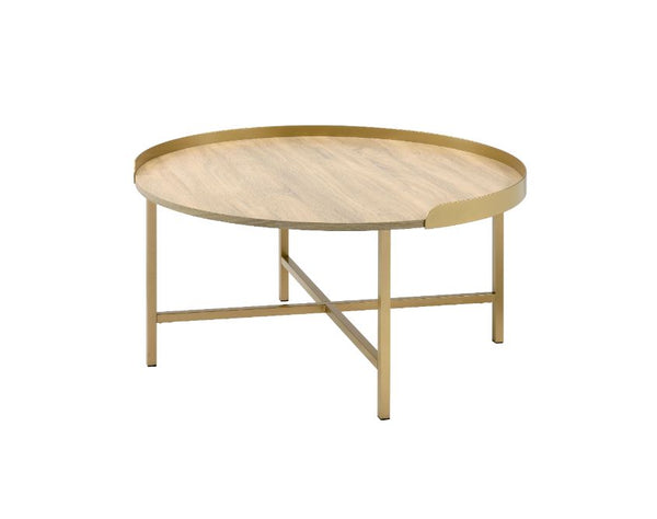 ACME Mithea Oak Table Top & Gold Finish Coffee Table Model 82335 - MONAVILLA