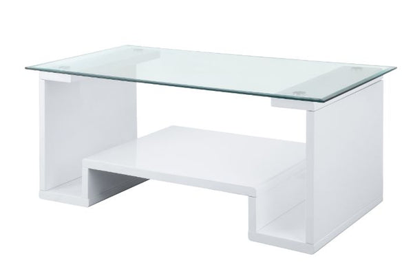 ACME Nevaeh Clear Glass & White High Gloss Finish Coffee Table Model 82360 - MONAVILLA