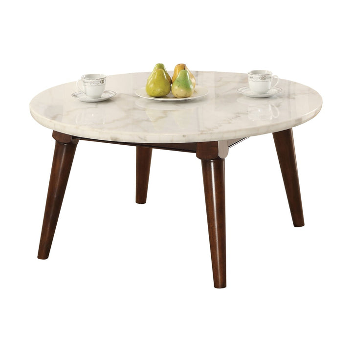 ACME Gasha White Marble & Walnut Coffee Table Model 82890 - MONAVILLA