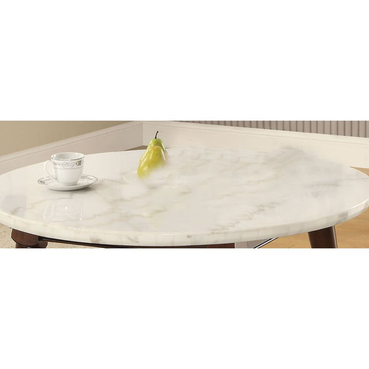 ACME Gasha White Marble & Walnut Coffee Table Model 82890 - MONAVILLA