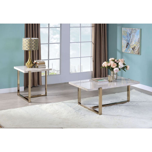 ACME Feit Faux Marble & Champagne Coffee Table Model 83105 - MONAVILLA