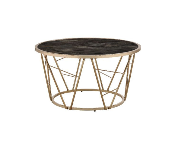 ACME Cicatrix Faux Black Marble Glass & Champagne Finish Coffee Table Model 83300 - MONAVILLA