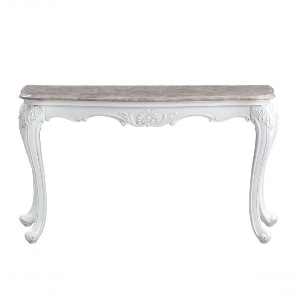 ACME Ciddrenar Marble Top & White Finish Accent Table Model 84313 - MONAVILLA