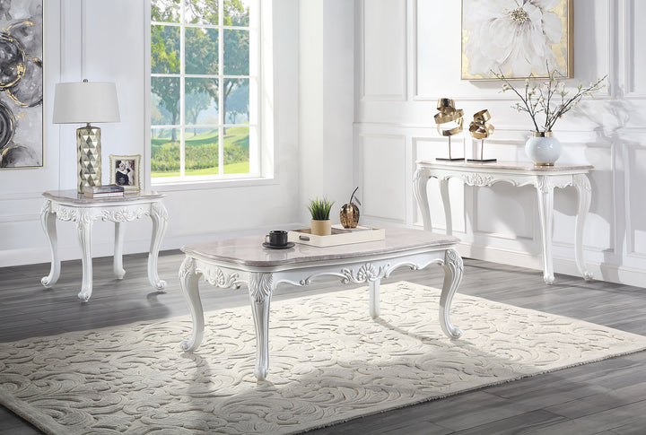 ACME Ciddrenar Marble Top & White Finish Accent Table Model 84313 - MONAVILLA