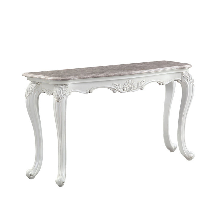 ACME Ciddrenar Marble Top & White Finish Accent Table Model 84313 - MONAVILLA