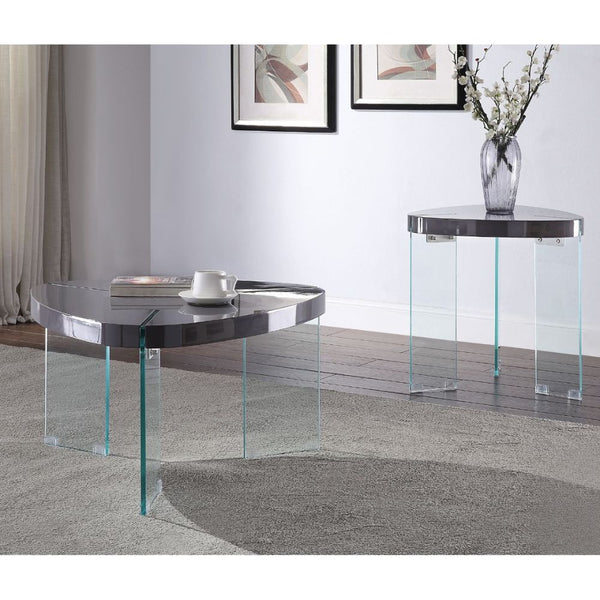 ACME Noland Gray High Gloss & Clear Glass Coffee Table Model 84915 - MONAVILLA