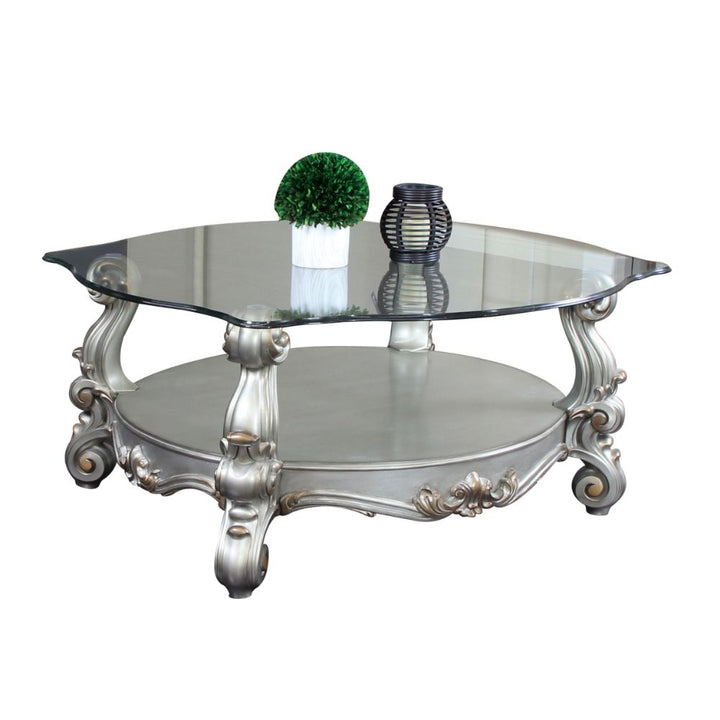 ACME Versailles Antique Platinum & Clear Glass Coffee Table Model 86845 - MONAVILLA