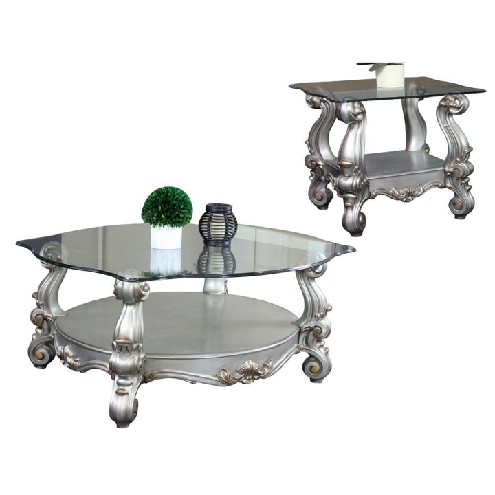 ACME Versailles Antique Platinum & Clear Glass Coffee Table Model 86845 - MONAVILLA