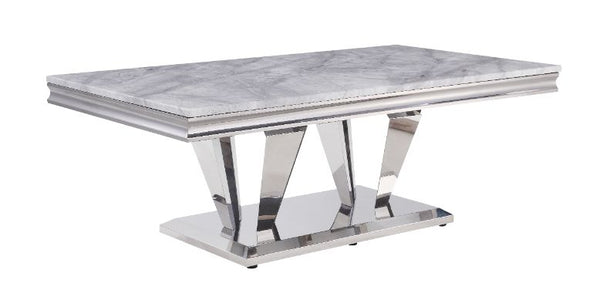 ACME Satinka Light Gray Printed Faux Marble & Mirrored Silver Finish Coffee Table Model 87215 - MONAVILLA