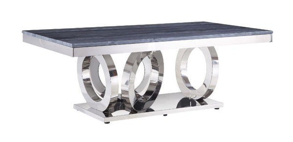 ACME Zasir Gray Printed Faux Marble & Mirrored Silver Finish Coffee Table Model 87335 - MONAVILLA