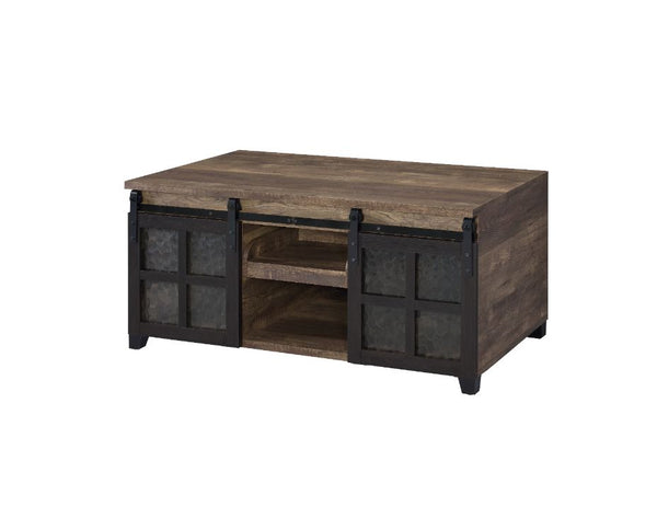 ACME Nineel Obscure Glass, Rustic Oak & Black Finish Coffee Table Model 87955 - MONAVILLA