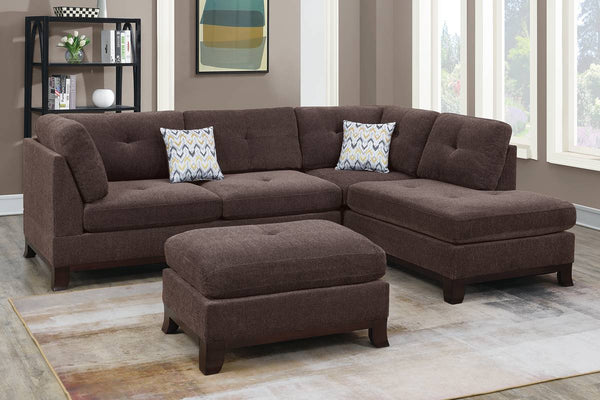 Poundex 3 Piece Sectional with 2 Accent Pillow (Ottoman Included) Model F6477 - MONAVILLA