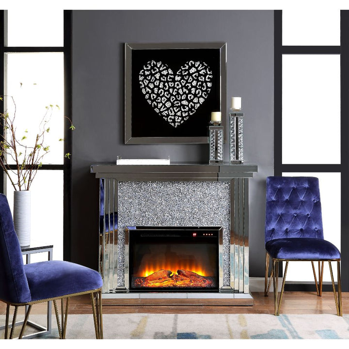 ACME Noralie Mirrored & Faux Diamonds Fireplace Model 90455 - MONAVILLA