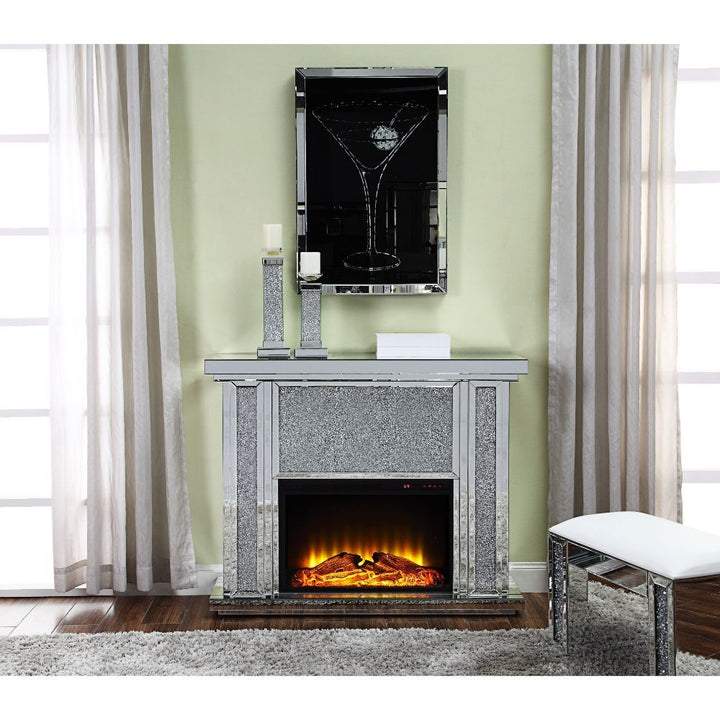 ACME Nowles Mirrored & Faux Stones Fireplace Model 90457 - MONAVILLA