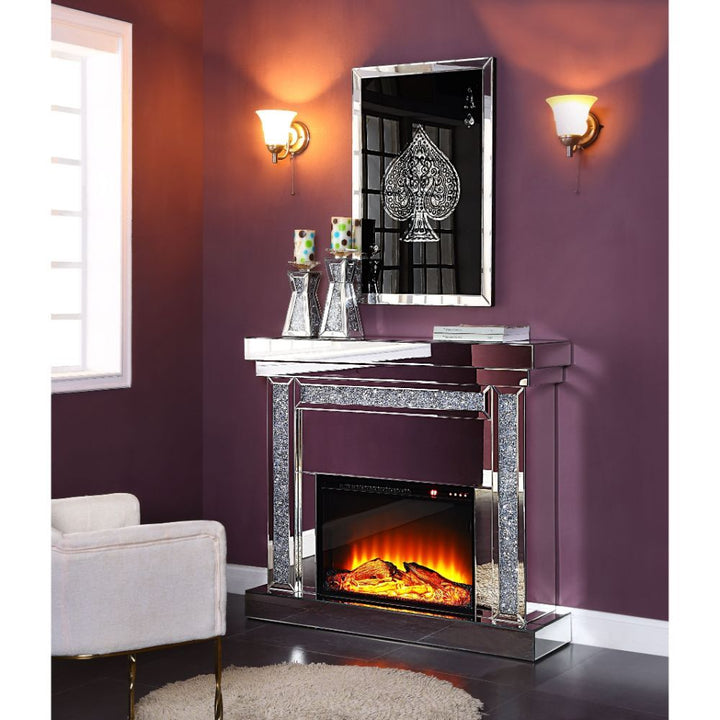 ACME Noralie Mirrored & Faux Diamonds Fireplace Model 90470 - MONAVILLA