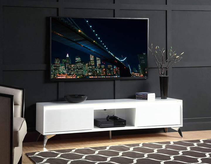 ACME Raceloma LED, White & Chrome Finish TV Stand Model 91995 - MONAVILLA