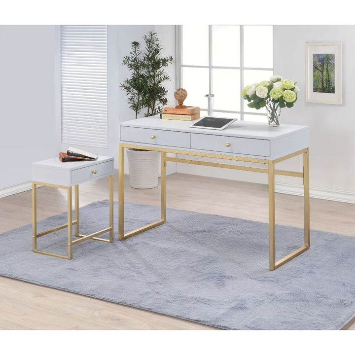 ACME Coleen White & Brass Desk Model 92312 - MONAVILLA